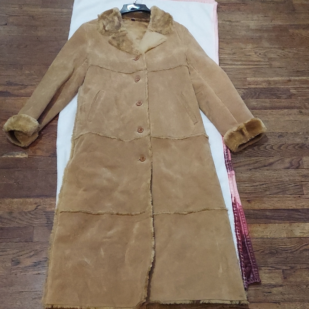 Brandon Thomas Tan Suede Shearling Trench Coat